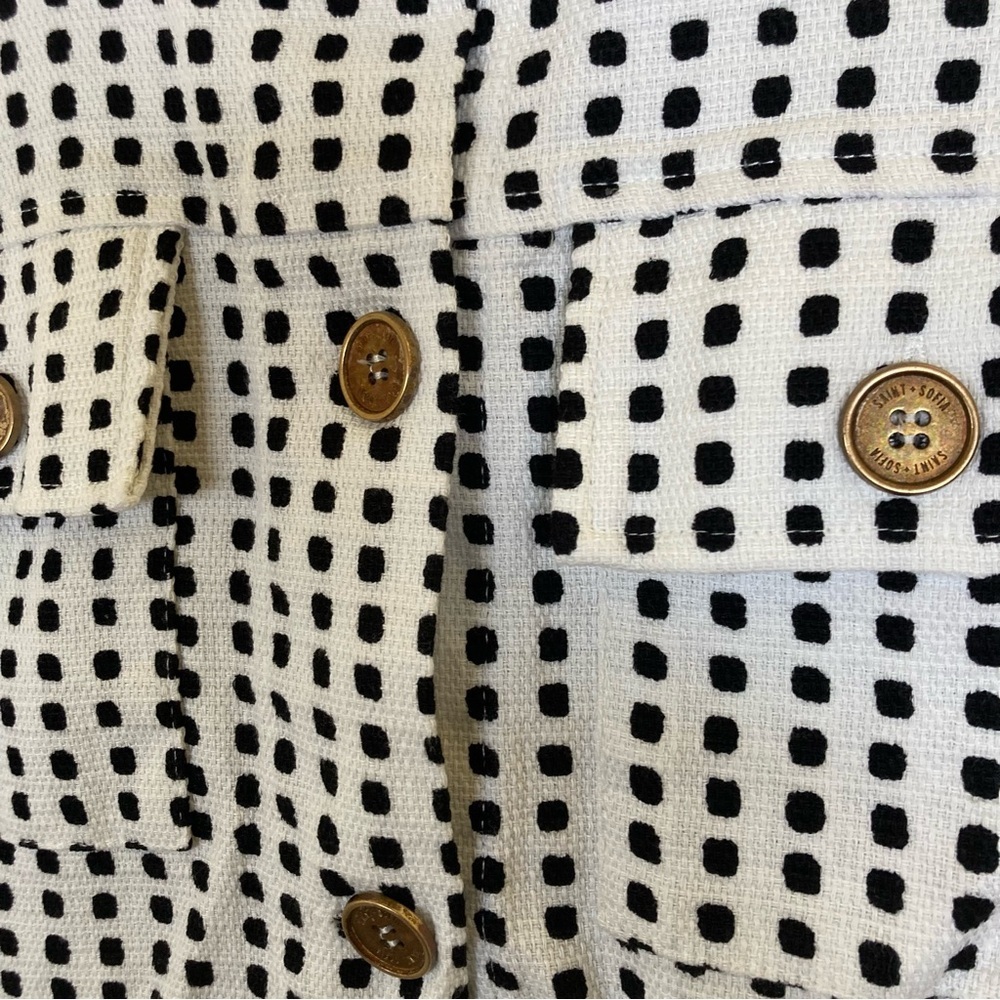 Saint + Sofia Cropped Polka Dot Jacket Tweed Black White Cotton Stretch Size 6 - Picture 5 of 12